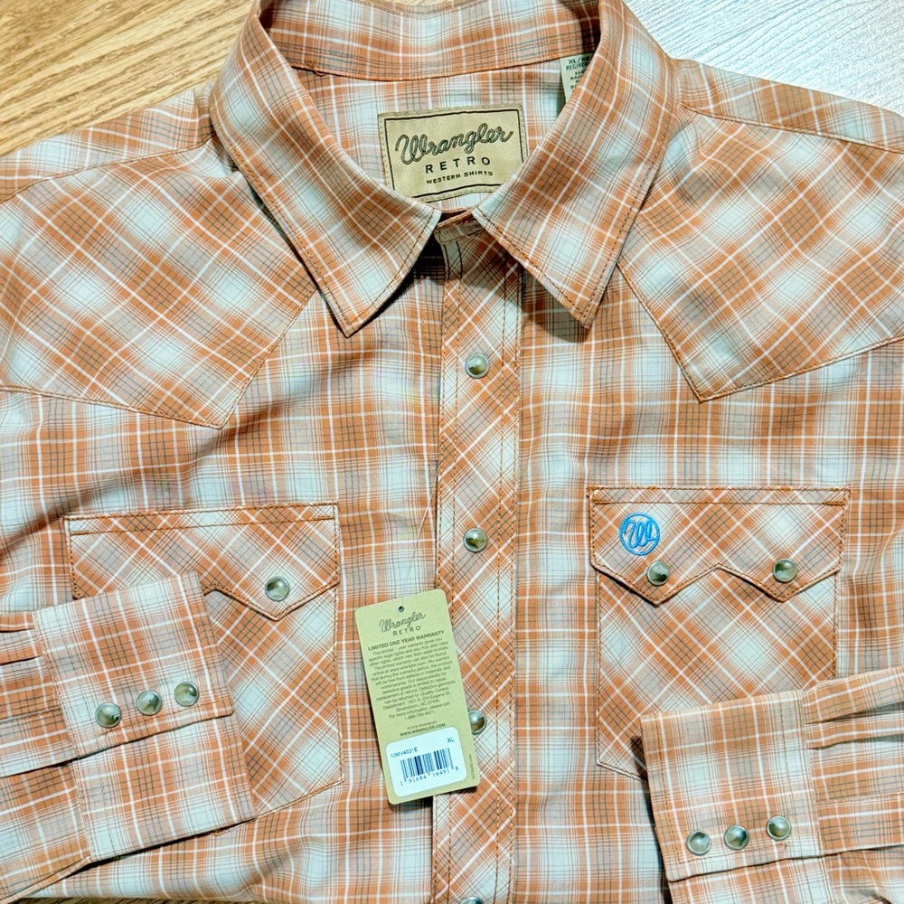 NWT WRANGLER RETRO MEN'S PLAID PRINT LONG SLEEVE SNAP WESTERN SHIRT size XL